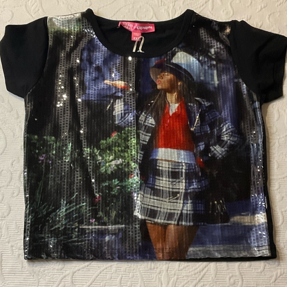 Dolls Kill X Clueless Graphic Tee. XS NWT sequin look.